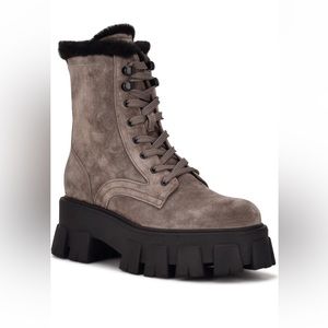 Marc fisher happier faux fur lug sole combat boot size 8 brown